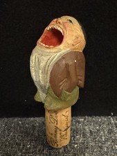 Vtg Big Mouth Hand-carved Wooden Cork Wine Bottle Stopper Bonny Doon Vineyard picture
