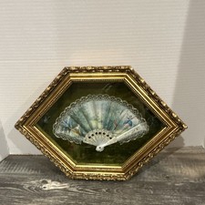Vintage Framed Lace Hand Fan, Ornate Gilt Octagonal Shadow Box,Victorian Style picture