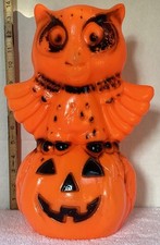 RARE VINTAGE STAR BAND HALLOWEEN OWL ON PUMPKIN BLOWMOLD LIGHTED  13” **HTF** picture