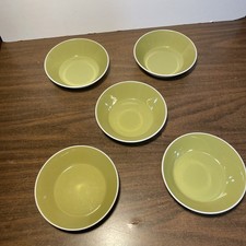 Vintage Mikasa Ben Seibel Duplex Avocado Green & White Cereal Bowls Set Of 5 picture