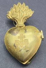 Antique Ex Voto, Sacred Heart, Gold Gilt Brass Locket. Brass, Original Patina picture