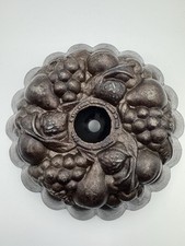 Vintage John Wright Fruit Topped Cast Iron Bundt Cake Pan Baking Rare picture