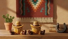 Vintage Texas Cowboy Hat & Boots Salt and Pepper Shakers Set Ceramic Western Vtg picture
