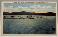 Motor Boat Racing on Lower Saranac Lake, Adirondacks NY Postcard picture