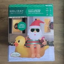 Holiday Living 4.5 Ft Lighted Santa & Duck Airblown Christmas Inflatable New picture