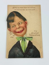 Vtg Victorian Mechanical Valentine Card Die Cut Trading Moves Head Postcard I22 picture