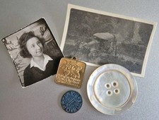Vintage Found Treasures Trinket Lot Photos WWII Olga Shell Button Pendant Estate picture