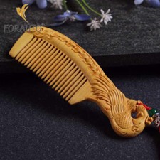 1PCS 150*50*13mm Phoenix Dance Pattern Hand Carving Boxwood Crafts Gift Comb picture
