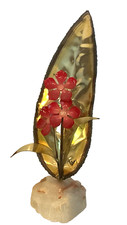 MCM VTG Mario Jason Signed 8” Flower Brass Metal Leaf Brutalist Sculpture picture
