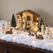 17 Pcs Christmas Nativity Set with Lighted Stable picture
