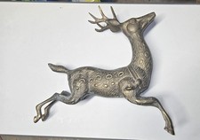 Vintage Brass Reindeer - Heavy - 8 x 10 - MCM - Sled Reindeer picture
