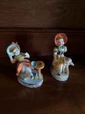 Vintage Bisque Mary Had A Little Lamb & Little Miss Muffet Figurines Set Of Two picture