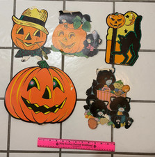Lot 10 Vtg Halloween Die Cut Beistle & Eureka Wall Hangings Ghost Cat Pumpkin picture