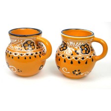 Mexican Talavera Coffee Mugs Set of 2 12 oz Hand Painted Mango Floral Ceramic picture