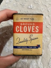 National Tea Co Quality Spice Tin Ground Cloves Net Weight 1 3/4 OZ (as seen picture