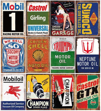 12 Pieces Gas and Oil Tin Signs, Retro Vintage Metal Sign for Home Man Cave Gara picture