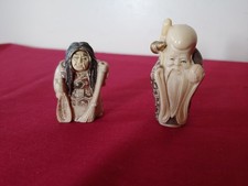 Vintage Netsuke Figurine Set - Rotating Face - Resin Epoxy Signed Japan picture
