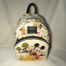Loungefly Disney Mickey Mouse & Pluto Mini Backpack Beige Black NWOT picture