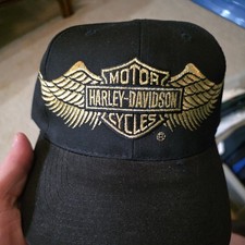 Vtg 90’s Biker Harley Davidson Annco Snapback Hat excellent condition gold  picture