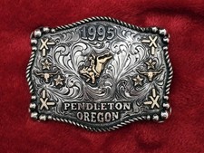 CHAMPION☆1995☆RODEO X~Treme TROPHY BUCKLE BULL RIDING☆Pendleton Oregon☆RARE☆289 picture