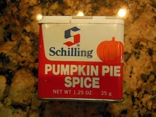 Vintage 1977 Schilling Pumpkin Pie Spice Tin 1.25 OZ ,empty tin picture