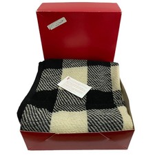 VTG 1992 Herman Miller Employee Christmas Blanket Wool Black Buffalo Plaid +Box picture
