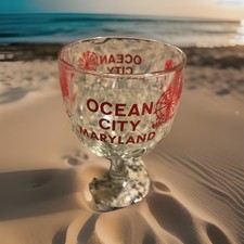 VINTAGE OC OCEAN CITY Glass Beer thumbprint goblet  Amusements decorated  picture