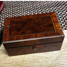 Vintage Burl Wood? Trinket Box Inlaid Lid Small Keepsake Box with Ephemera picture