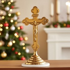 Brass Catholic Standing Crucifix Jesus Christ Cross Altar Christmas Gift 7.8 In picture