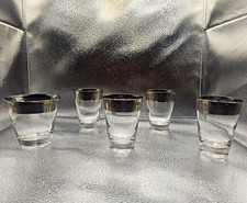 Vntg Dorothy Thorpe 4 Clear Shot Glass Set and 1 whiskey glass-Silver Rim-Floral picture