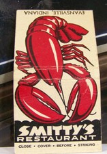   Rare Vintage Matchbook Cover W1 Evansville Indiana Smitty's Restaurant Lobster picture