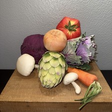 Vintage Realistic Fabric Vegetables Set of 8 Cabbage Onion Mushrooms Carrot Etc picture