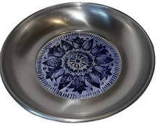 Fun Vintage B. W. Buenilum Aluminum Bowl A Blue & White Ceramic Center 9” picture