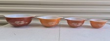 Vintage Pyrex Cinderella Mixing Bowl Set Autumn Harvest Wheat Pattern Lot of 4 picture