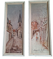 Vintage Maurice Utrillo Framed Art Prints Pair Paris Street Scenes 30