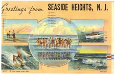 Seaside Heights NJ Multi-View Beach Scenes Linen Postcard 1947 Posted Curt Teich picture