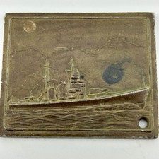 IJN Kentei Hosho Brass Inspection Plaque Warship Relief Rising Sun 1940s VTG picture