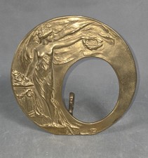 Vintage ART NOUVEAU Round BRASS Maiden FIGURAL PHOTO FRAME picture