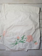 Vintage 1950s Hand Embroidered Floral Table Runner Dresser Scarf 36