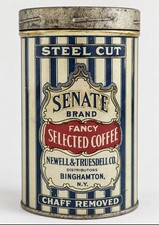 Vintage Senate Brand Coffee Tin with Lid Newell & Truesdell Binghamton NY picture