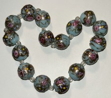 16 Antique 1920s Murano Venetian Wedding Cake Glass Beads, Fiorato Aventurine picture