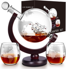 Whiskey Decanter Set Globe with Etched Globe and Ship for Men 850ml Liquor Gift picture