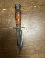 Vintage Camillus Jet Pilot Survival Knife 3-1985 5” Blade Leather Handle picture