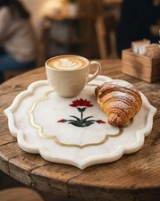 Marble Inlay Serving Platter | Pietra Dura Semi Precious Stone Tray| Marble Mugh picture
