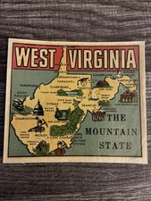 West Virginia The Mountain State Vintage Travel Decal Automobilia 1951 picture