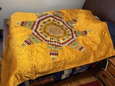 Very rare Native American Star Quilt, Satin, hand quilted star from 1921  picture