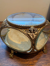 Vintage Stylebuilt 24K Gold Plated Glass Jewelry Casket Ormolu Hollywood Regency picture