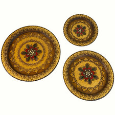 Vintage Set of 3 Carved Wood Bulgarian Hanging Display Nesting Plates 9.75” picture