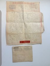 WWII 1943 US Army V-Mail Letter Censor Stamp + 1944 Official Envelope Original picture