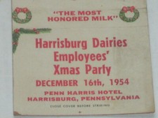 1954 Harrisburg Dairies Employee Xmas Party match pack cover Harrisburg, Pa.  picture